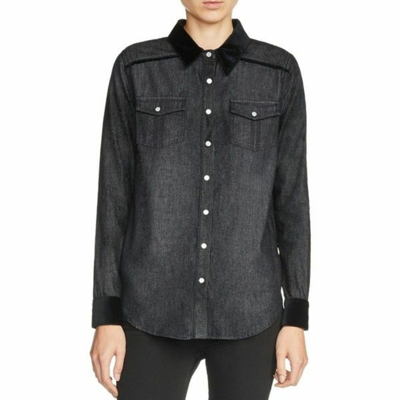 Maje Tops - MAJE Paris black denim shirt with velvet detailing